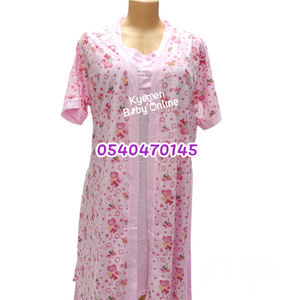 Breastfeeding Night Gown Buttons With Coat Pink (Lovely Bowtie)