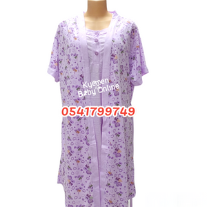 Breastfeeding Night Gown Buttons With Coat Purple (Lovely Bowtie)