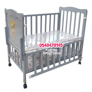 2 In 1 Baby Wooden Cot With Drawer Grey (AY 659) Baby Bed / Baby Crib