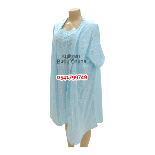 Breastfeeding Night Gown / Nighty With Coat (Yimiasha Love) Blue - Kyemen Baby Online