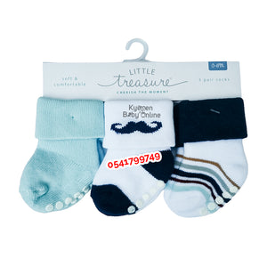 Baby Socks (3 Pairs) Little Treasure (0-6m) Dapper Dude - Kyemen Baby Online