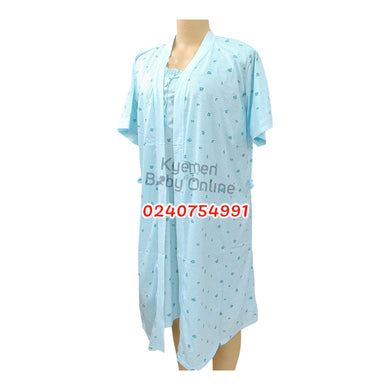 Breastfeeding Night Gown / Nighty With Coat (Yimiasha Floral) Blue - Kyemen Baby Online