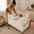 Load image into Gallery viewer, Baby Wooden Swing Cot With Drawer / Baby Bed / Baby Crib (WBB962)
