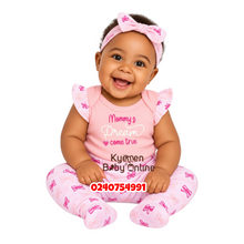 Load image into Gallery viewer, Baby Girl Bodysuit with Pant and  Headband (Dream Come True)
