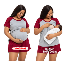 Load image into Gallery viewer, Breastfeeding Nighty Top With Shorts Burgundy (Karl 1) XL
