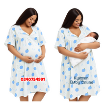 Load image into Gallery viewer, Wholesale - Breastfeeding Nighty Front Open (Blue With Cream) 3XL - Kyemen Baby Online
