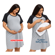 Load image into Gallery viewer, Wholesale - Breastfeeding Night Gown / Nighty With Front Opening Grey - Kyemen Baby Online
