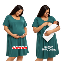 Load image into Gallery viewer, Wholesale - Breastfeeding Night Gown / Nighty With Front Opening Green - Kyemen Baby Online
