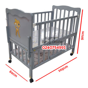 2 In 1 Baby Wooden Cot With Drawer Grey (AY 659) Baby Bed / Baby Crib