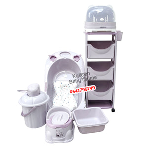 Baby Bath Set (With Bottle Rack And Item Rack With Cover) Type 2 - Kyemen Baby Online