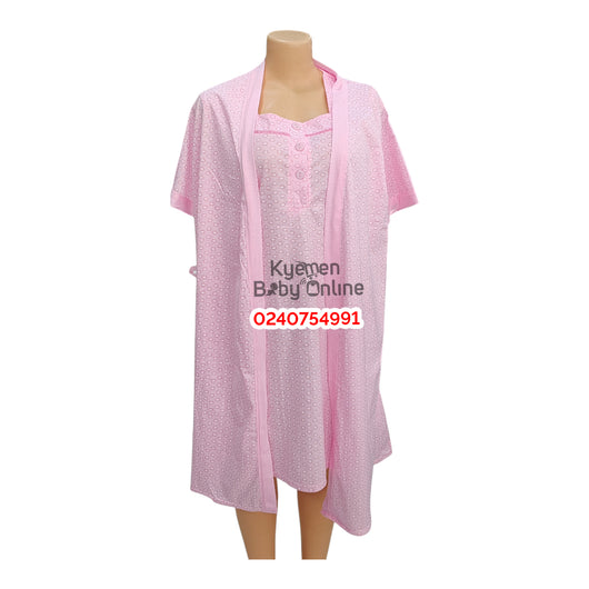 Breastfeeding Night Gown / Nighty With Coat (Yimiasha Love) Pink - Kyemen Baby Online