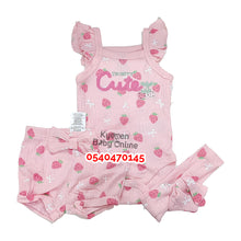 Load image into Gallery viewer, Baby Girl Bodysuit with Headband And Shorts (Berry)
