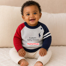 Load image into Gallery viewer, Baby Sweater / Cardigan ( Grey With Blue And Red)
