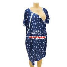 Load image into Gallery viewer, Breastfeeding Nighty/ Front open / Blue-black ( Stars)

