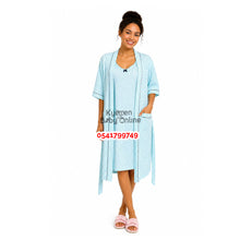 Load image into Gallery viewer, Breastfeeding Night Gown / Nighty With Coat (Polka Dot) Blue - Kyemen Baby Online
