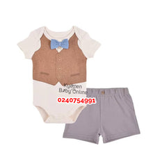 Load image into Gallery viewer, Baby Boy BodySuit With Shorts (Blue Bowtie)
