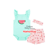 Load image into Gallery viewer, Baby Girl Bodysuit with Headband And Shorts(Millie&amp;Myles)One In A Melon
