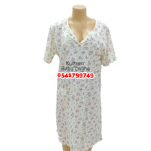 Load image into Gallery viewer, Breastfeeding Nighty Front Open (Pink Flowers With Cream) 3XL
