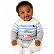 Load image into Gallery viewer, Baby Sweater / Cardigan ( Cream With Blue)
