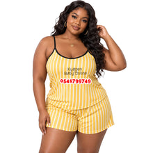 Load image into Gallery viewer, Wholesale - Breastfeeding Nighty Top With Shorts (Yellow With White Strips) - Kyemen Baby Online
