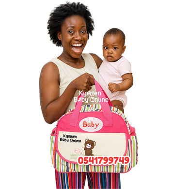 Diaper Bag (Baby With Bear) Pink - Kyemen Baby Online
