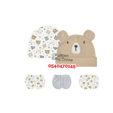 Load image into Gallery viewer, Baby Girl 2Pcs Hat With 3Pairs of Mittens (Papa Bear)
