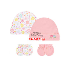 Load image into Gallery viewer, Baby Girl 2Pcs Hat With 2Pairs Of Mittens (0-6Months) Flowery
