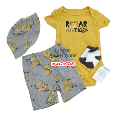 Baby Boy Bodysuit with Pants, Hat and Socks (Tedmimak) Cat - Kyemen Baby Online