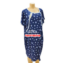 Load image into Gallery viewer, Breastfeeding Nighty/ Front open / Blue-black ( Stars)
