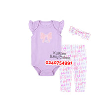 Load image into Gallery viewer, Baby Girl Bodysuit with Pant and  Headband (Purple)
