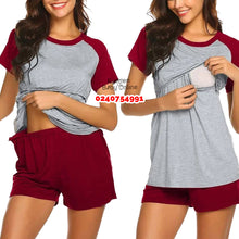 Load image into Gallery viewer, Breastfeeding Nighty Top With Shorts Burgundy (Karl 1) XL
