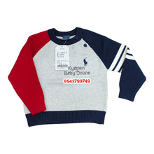 Load image into Gallery viewer, Baby Sweater / Cardigan ( Grey With Blue And Red)
