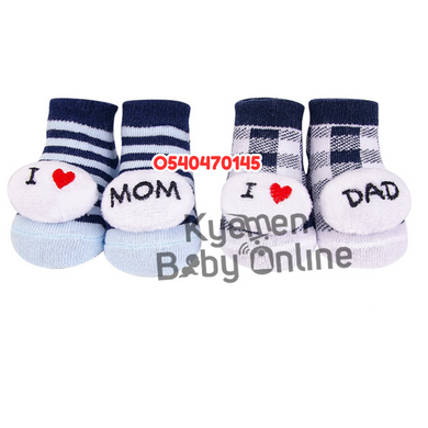 Baby Boy Socks (2 Pairs) Gift Set Blue Mom / Dad - Kyemen Baby Online