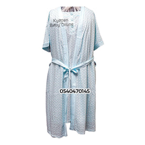 Breastfeeding Night Gown With Coat (Love, Blue) - Kyemen Baby Online