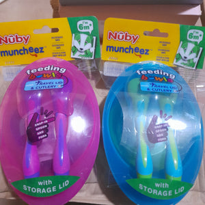 Baby Feeding Bowls With Travel Lid & Cutlery (Nuby Muncheez) 2pcs - Kyemen Baby Online