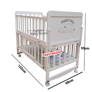 Baby Wooden White Cot (Happy Baby WBBN1-D / N10D) Baby Bed/Baby Crib - Kyemen Baby Online