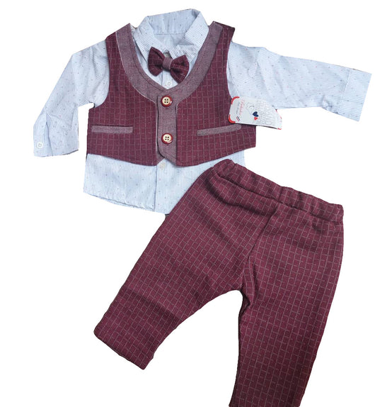 Baby Boy Full 3 piece Dress with Bow Tie (Bebedexs)-Double Pocket - Kyemen Baby Online