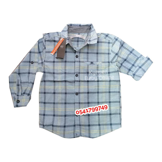 Baby Boy Long Sleeve Shirt Grey Check (M & S) - Kyemen Baby Online
