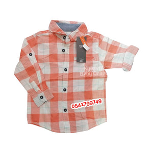 Baby Boy Long Sleeve Shirt Orange Check (M & S) - Kyemen Baby Online