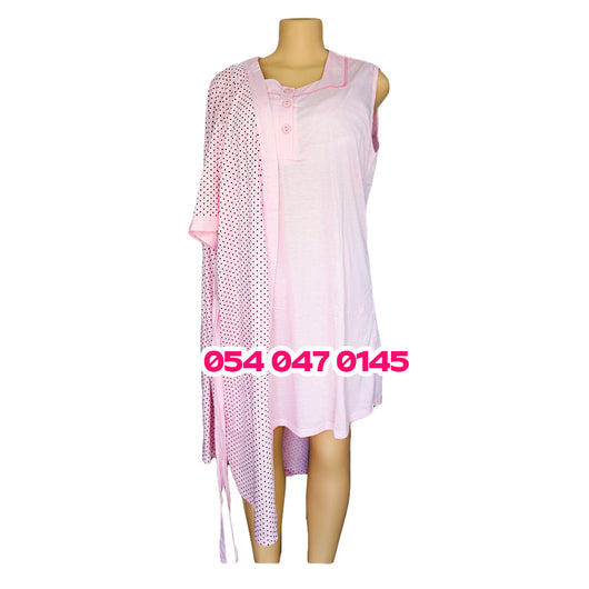Breastfeeding Night Gown Plain with Dotted Coat (Oops, Pink) - Kyemen Baby Online