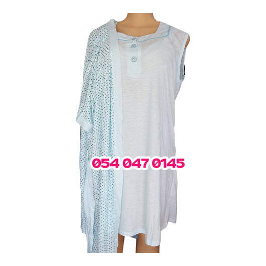 Breastfeeding Night Gown Plain with Dotted Coat (Oops, Blue) - Kyemen Baby Online