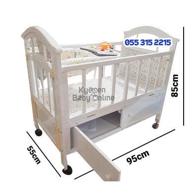 Baby Cot (Wooden Cot With Drawer  All White) 5293 Baby Bed / Baby Crib - Kyemen Baby Online