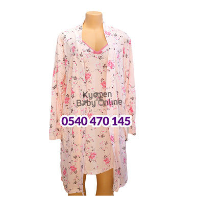 Breastfeeding Night Gown With Long Sleeves Coat (Pink With Gray, Suimeiran) - Kyemen Baby Online