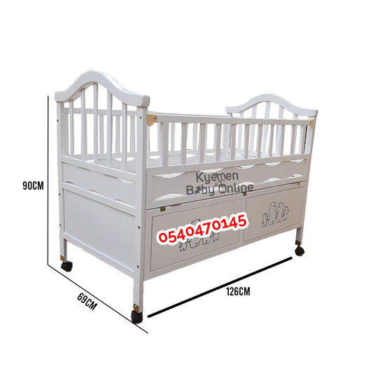 2 In 1 White Baby Wooden Cot (8860) Baby Bed/Baby Crib - Kyemen Baby Online