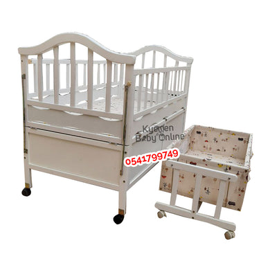 2 In 1 White Baby Wooden Cot (8860) Baby Bed/Baby Crib - Kyemen Baby Online