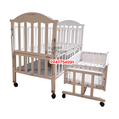 2 In 1 Baby Wooden Cot All White (Lucky Baby 602) Baby Bed/Baby Crib - Kyemen Baby Online