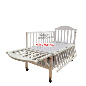 2 In 1 Baby Wooden Cot All White (Lucky Baby 602) Baby Bed/Baby Crib - Kyemen Baby Online