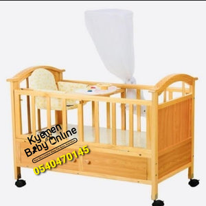 Baby Cot (Brown Wooden with Drawer) 5293 Baby Bed/Baby Crib - Kyemen Baby Online