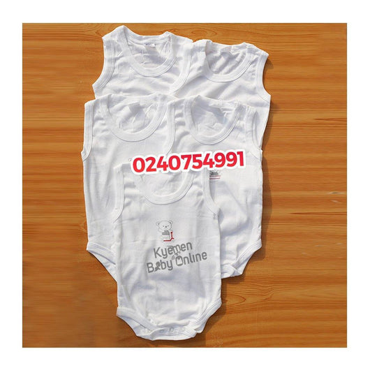 Baby body suit, Happy Time White Set Sleeveless (5pcs) Male - Kyemen Baby Online