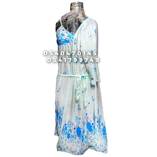 Breastfeeding Night Gown With Coat (Suinier Blue, one size) - Kyemen Baby Online